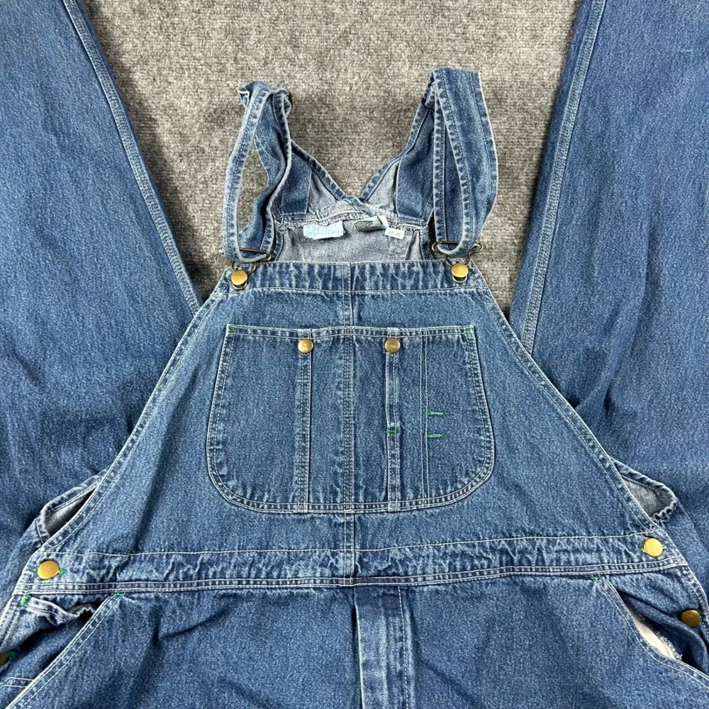 King Size Overalls Mens 48x38 Blue Denim Bib Workwear Big and Tall 48x35 Raw Hem